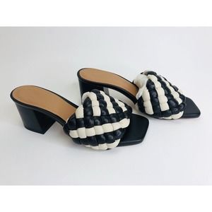 Flattered Odessa Black/ White Leather 37 w/‎ Block Heel